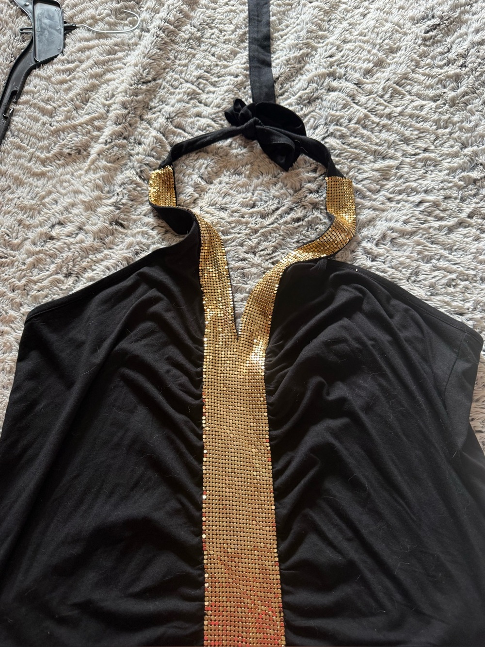 Black Halter Top with Gold Rhinestone Trim. Never worn